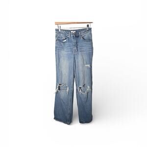BP Medium Wash Mid Rise Distressed Wide Leg Jeans 27